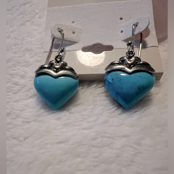 Sterling .925 SX Sally C Turquoise Heart Earrings - Picture 2 of 4